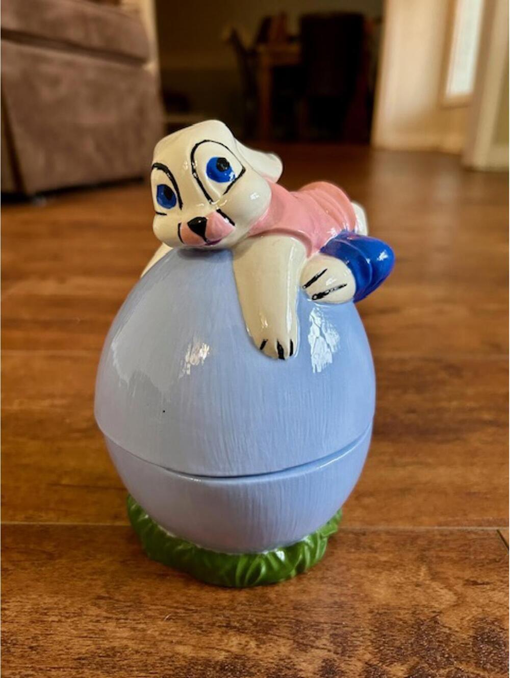 Vintage Ceramic Bunny on Lavender Egg Trinket Box